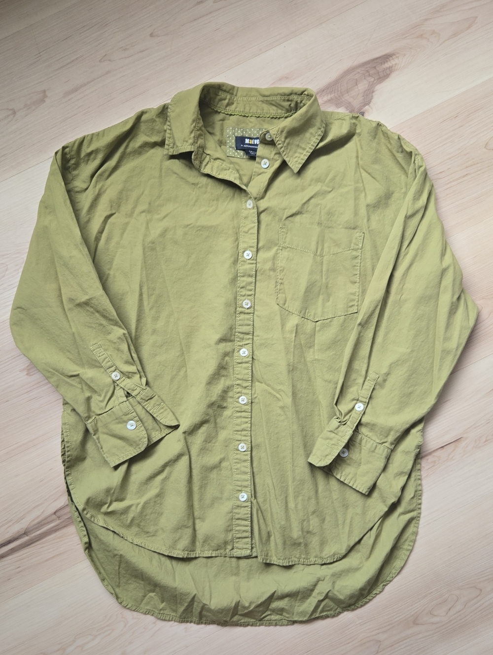 Maeve Cotton Button Down Shirt, Green, Size Small